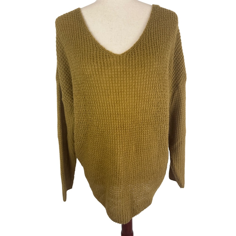 Tildon Women's V-Neck Sweater Size M Long Sleeve Knit Acrylic Mustard Yellow